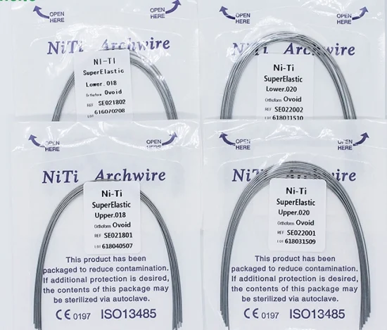 Instrumentos de ortodoncia dental en alambres de arco de acero inoxidable cilíndricos